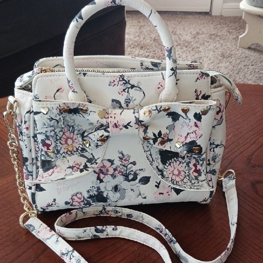 Betsey Johnson Floral Satchel with Bow Accent